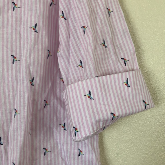 Chico's Novelty Hummingbird Print Linen Button Down Top, 12/L - Picture 3 of 6